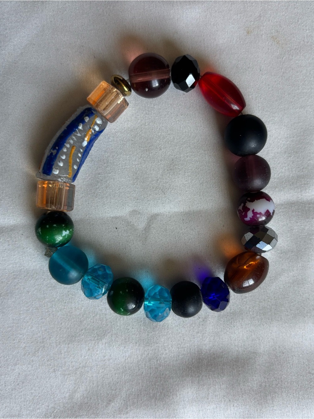 Multicolor Beaded Stretch Bracelet - Blue Accent Tube